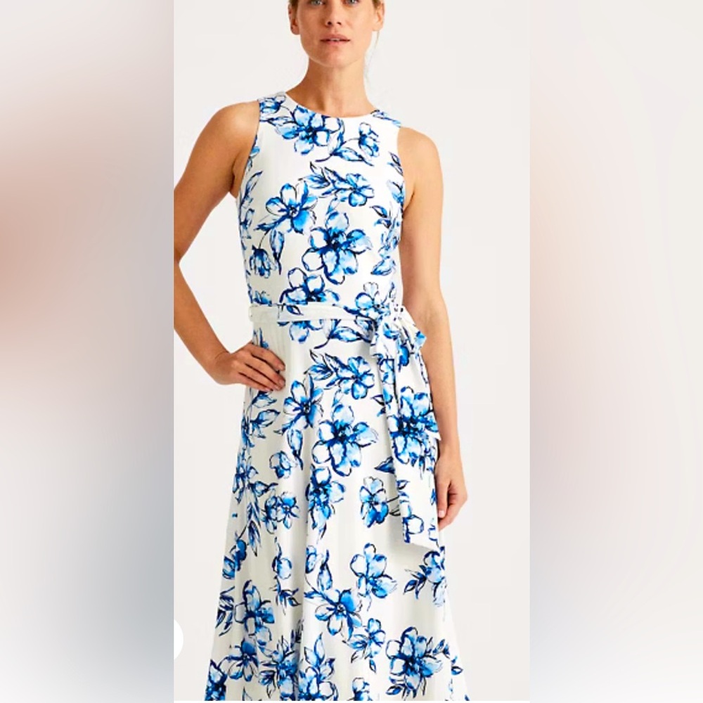 Lauren Ralph Lauren Sleeveless Blue/White Floral Jersey Dress ZB12